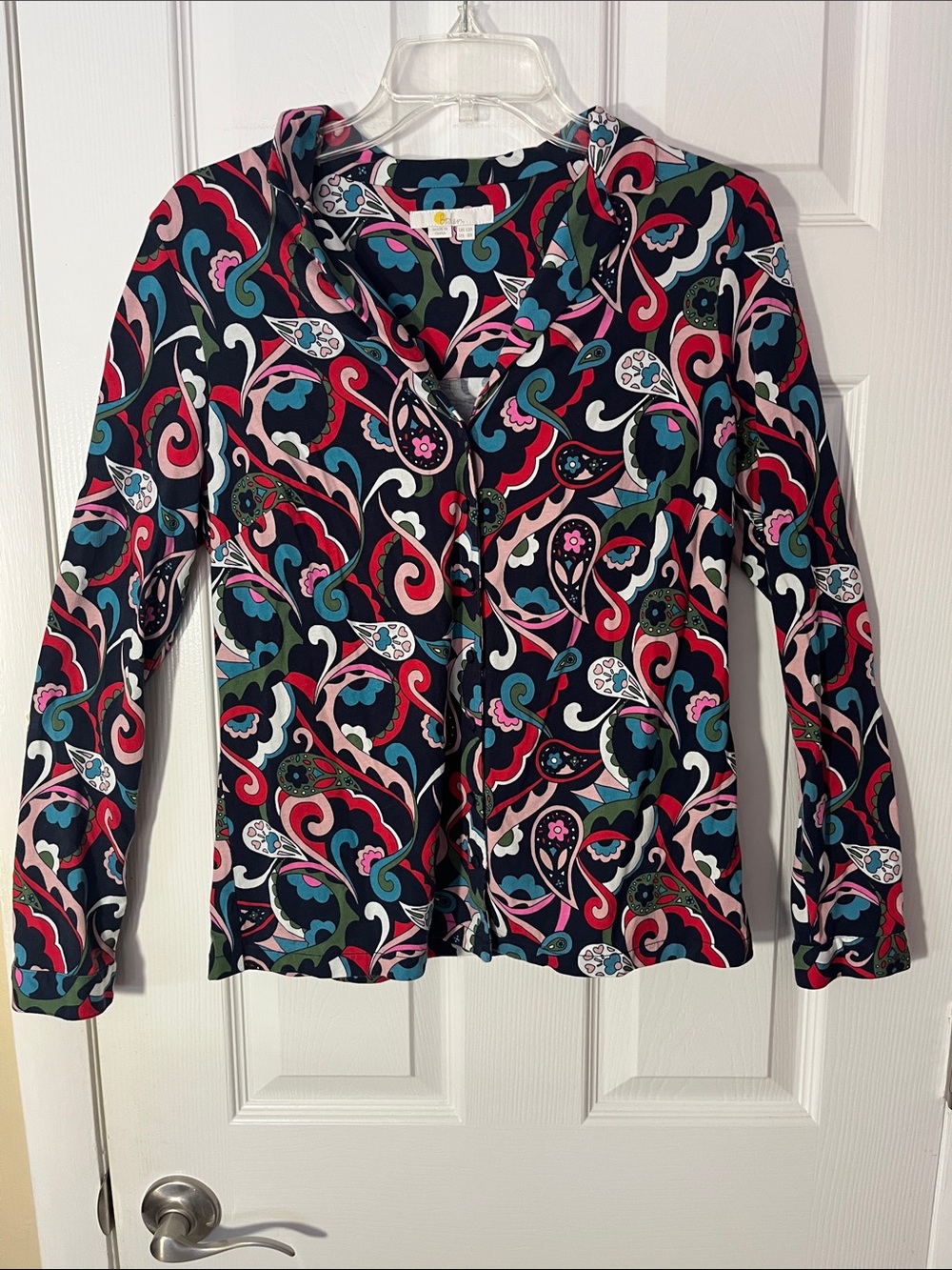 Boden  Paisley print multicolor button up long sleeve pajama top modal cotton 8